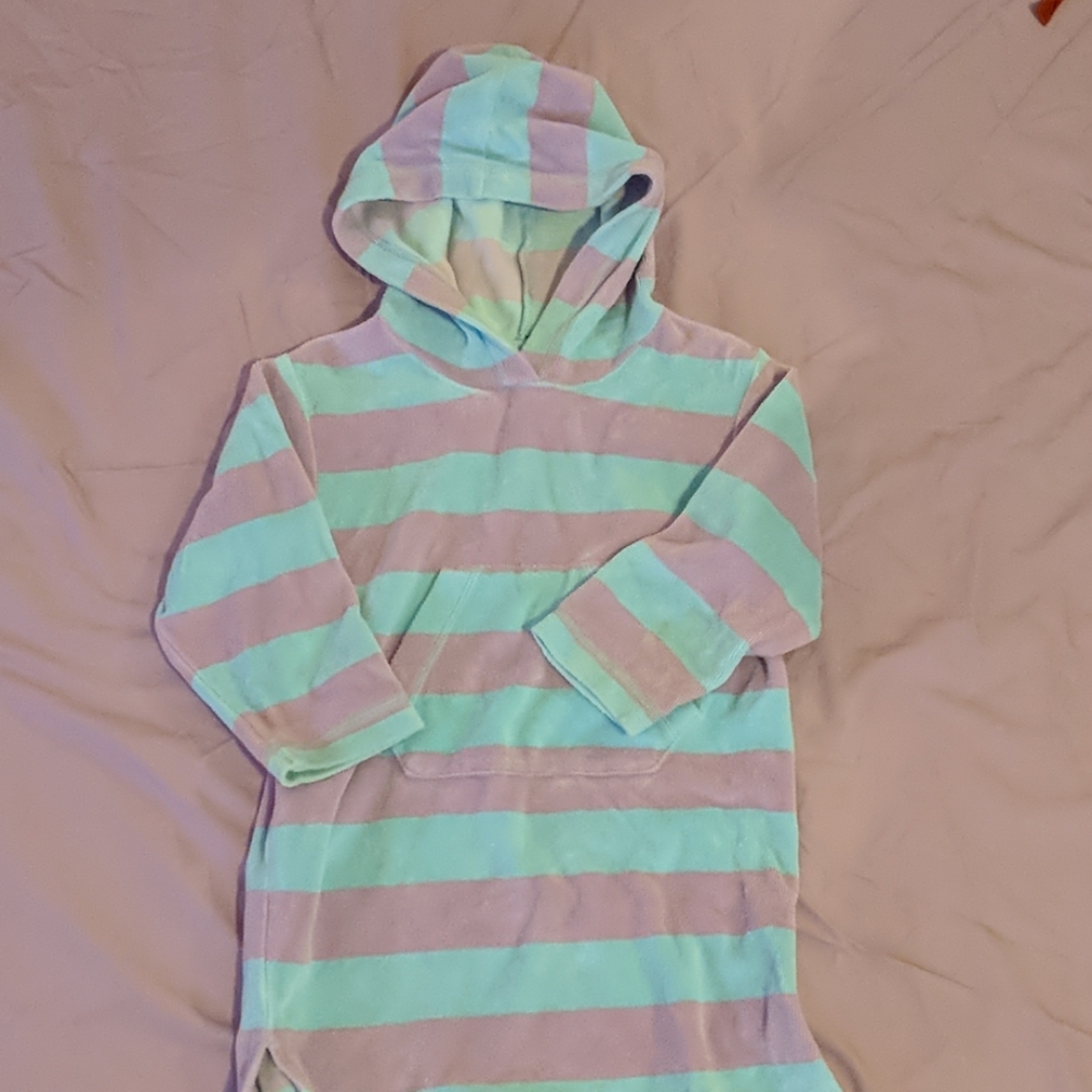 Mini boden toweling hoodie dress 3-4 lilac blue